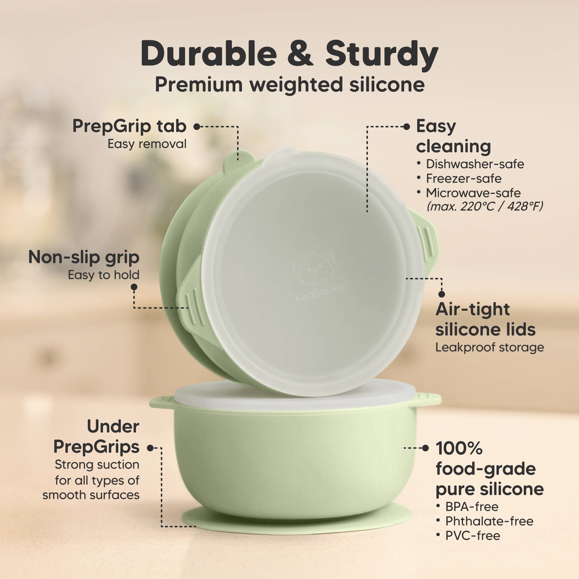 2-Pack Prep Suction Bowls with Lids, BPA-Free Baby Bowls