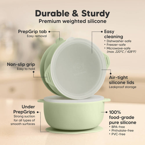 2-Pack Prep Suction Bowls with Lids, BPA-Free Baby Bowls